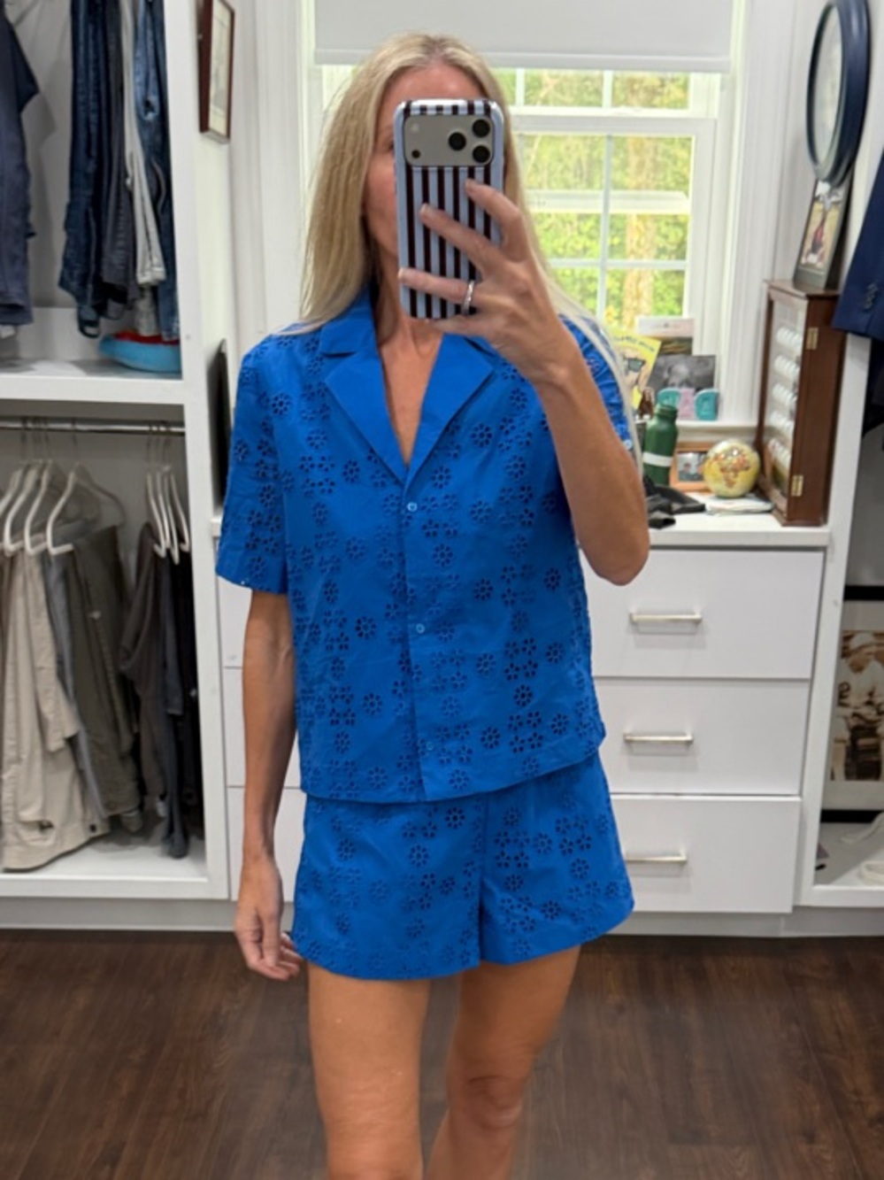 Avara Cobalt Blue Eyelet Crop Top Short Sleeve & Shorts